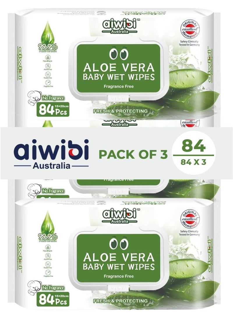 aiwibi 100% Skin-friendly Baby Wet Wipes 84 Sheets- Pack of 3 (252 Pcs) - Image 1